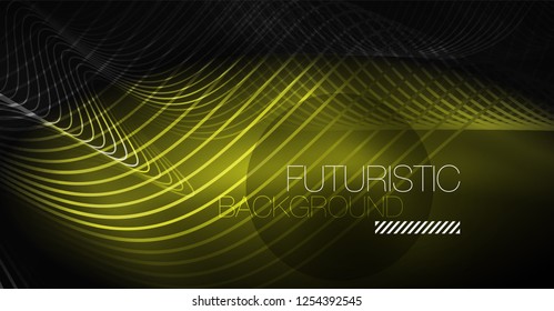 Neon lines wave background. Vector abstract composition