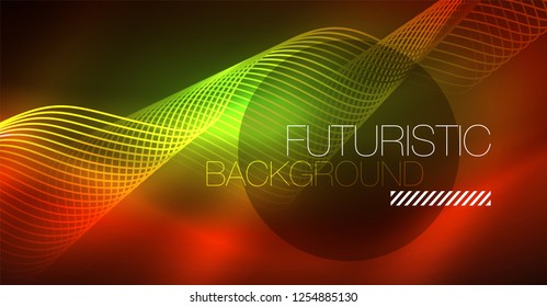 Neon lines wave background. Vector abstract composition