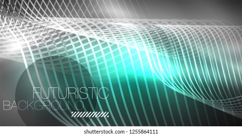 Neon lines wave background. Vector abstract composition