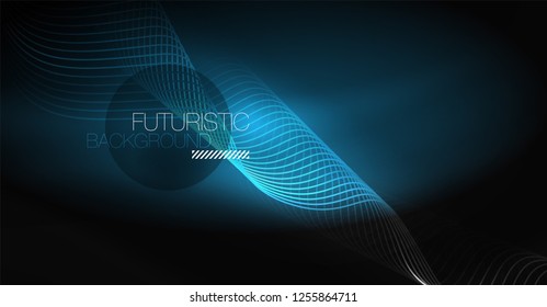 Neon lines wave background. Vector abstract composition