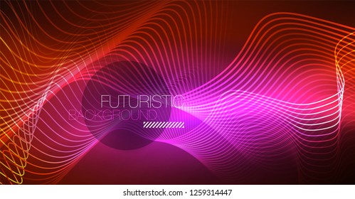 Neon lines wave background. Vector abstract composition