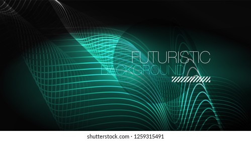Neon lines wave background. Vector abstract composition