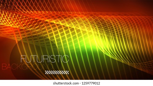 Neon lines wave background. Vector abstract composition