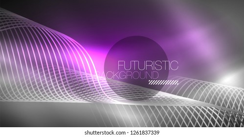 Neon lines wave background. Vector abstract composition
