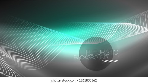Neon lines wave background. Vector abstract composition