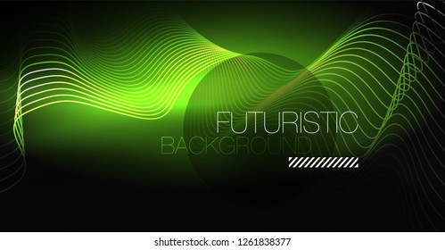 Fondo de onda de líneas de neón. Composición abstracta vectorial