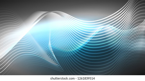 Neon lines wave background. Vector abstract composition