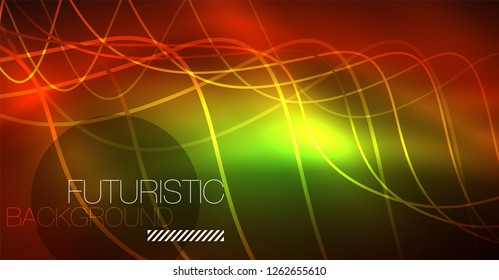 Neon lines wave background. Vector abstract composition