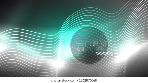 Neon lines wave background. Vector abstract composition