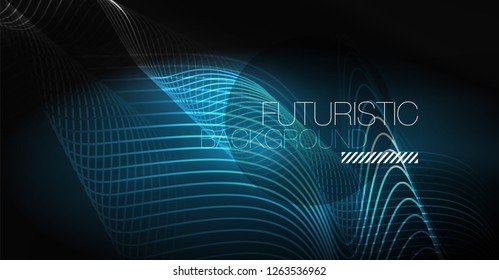 Neon lines wave background. Vector abstract composition