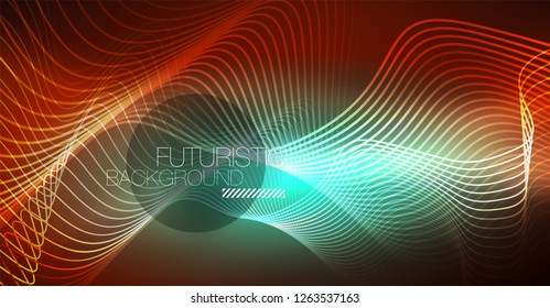 Fondo de onda de líneas de neón. Composición abstracta vectorial