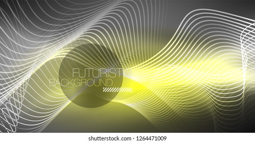 Plano de fundo da onda de linhas de néon. Composição abstrata do vetor