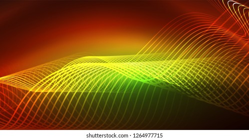 Neon lines wave background. Vector abstract composition