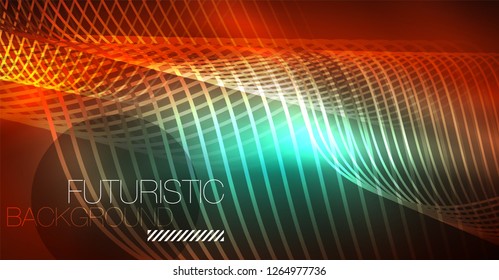 Neon lines wave background. Vector abstract composition