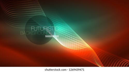 Neon lines wave background. Vector abstract composition