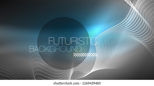 Neon lines wave background. Vector abstract composition