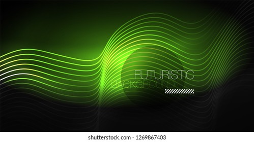 Neon lines wave background. Vector abstract composition