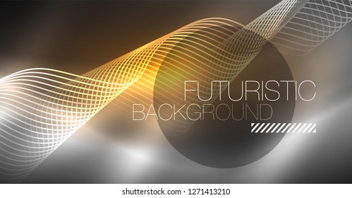 Neon lines wave background. Vector abstract composition