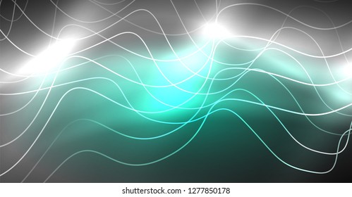 Neon lines wave background. Vector abstract composition