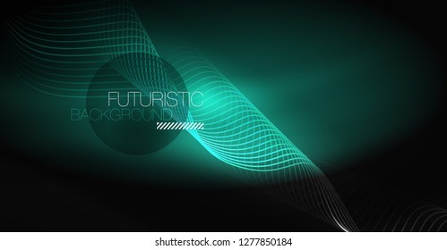 Neon lines wave background. Vector abstract composition