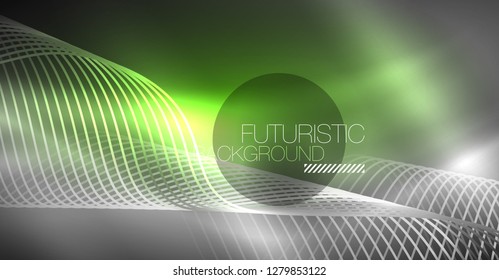 Neon lines wave background. Vector abstract composition