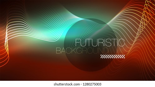 Neon lines wave background. Vector abstract composition
