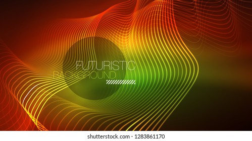 Neon lines wave background. Vector abstract composition
