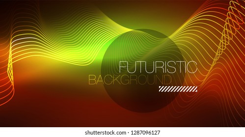 Neon lines wave background. Vector abstract composition
