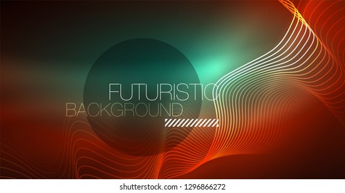 Neon lines wave background. Vector abstract composition