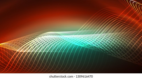 Neon lines wave background. Vector abstract composition