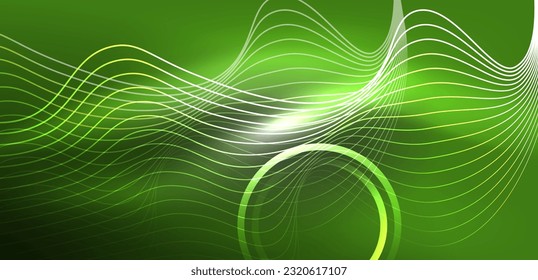 Neon lines and waves abstract background. Techno glowing neon shapes vector illustration for wallpaper, banner, background, landing page, wall art, invitation, prints, posters