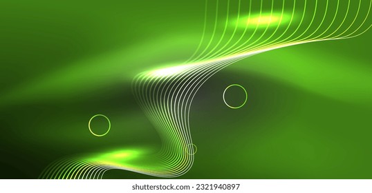 Neon lines and waves abstract background. Techno glowing neon shapes vector illustration for wallpaper, banner, background, landing page, wall art, invitation, prints, posters
