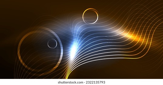 Neon lines and waves abstract background. Techno glowing neon shapes vector illustration for wallpaper, banner, background, landing page, wall art, invitation, prints, posters