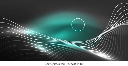 Neon lines and waves abstract background. Techno glowing neon shapes vector illustration for wallpaper, banner, background, landing page, wall art, invitation, prints, posters