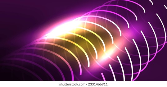 Líneas de neón y ondas de fondo abstracto. Tecno de formas de neón brillante ilustración vectorial para papel tapiz, banner, fondo, página de aterrizaje, arte de pared, invitación, impresiones, carteles