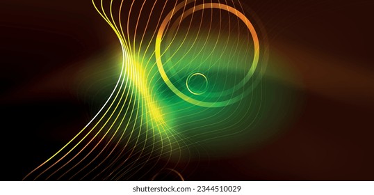 Líneas de neón y ondas de fondo abstracto. Tecno de formas de neón brillante ilustración vectorial para papel tapiz, banner, fondo, página de aterrizaje, arte de pared, invitación, impresiones, carteles