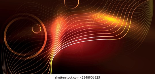 Neon lines and waves abstract background. Techno glowing neon shapes vector illustration for wallpaper, banner, background, landing page, wall art, invitation, prints, posters