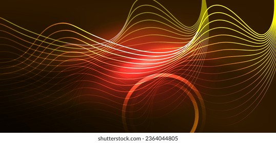 Neon lines and waves abstract background. Techno glowing neon shapes vector illustration for wallpaper, banner, background, landing page, wall art, invitation, prints, posters