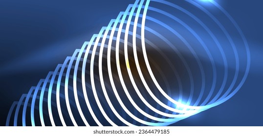 Líneas de neón y ondas de fondo abstracto. Tecno de formas de neón brillante ilustración vectorial para papel tapiz, banner, fondo, página de aterrizaje, arte de pared, invitación, impresiones, carteles
