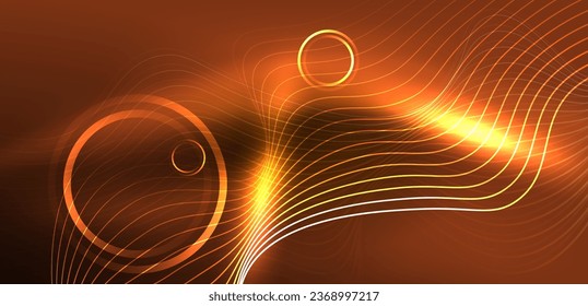 Líneas de neón y ondas de fondo abstracto. Tecno de formas de neón brillante ilustración vectorial para papel tapiz, banner, fondo, página de aterrizaje, arte de pared, invitación, impresiones, carteles