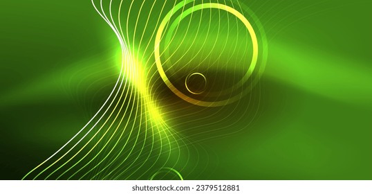 Neon lines and waves abstract background. Techno glowing neon shapes vector illustration for wallpaper, banner, background, landing page, wall art, invitation, prints, posters