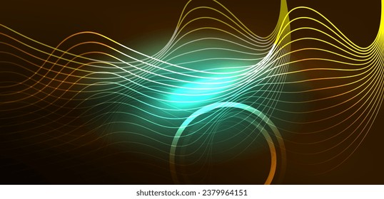 Neon lines and waves abstract background. Techno glowing neon shapes vector illustration for wallpaper, banner, background, landing page, wall art, invitation, prints, posters
