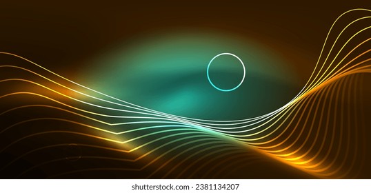 Líneas de neón y ondas de fondo abstracto. Tecno de formas de neón brillante ilustración vectorial para papel tapiz, banner, fondo, página de aterrizaje, arte de pared, invitación, impresiones, carteles