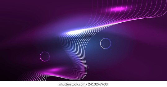 Neon lines and waves abstract background. Techno glowing neon shapes vector illustration for wallpaper, banner, background, landing page, wall art, invitation, prints, posters