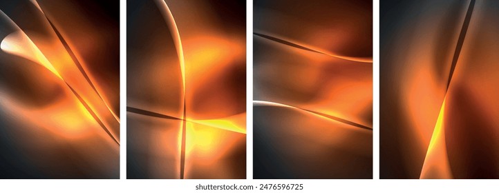 Neon Lines Waves Abstract Background Poster Collection for wallpaper, business card, cover, poster, banner, brochure, header, website