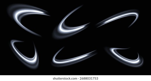 Neon lines of white speed. Dynamic traces of light movement. Light wave of the trace, line of the trace. Futuristic neon light lines. Light movement effect.