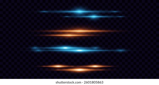 Neon lines.Horizontal beam.Light speed effects.Vector illustration.