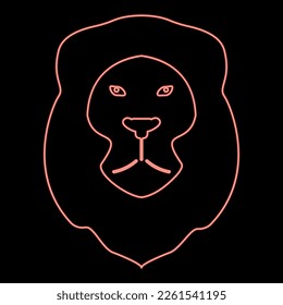 Neon lion Animal Wild cat head red color vector illustration image flat style