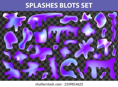 Se han fijado salpicaduras de manchas líquidas de neón. Muy color Pery 2022 . Recogida de rayas fluidas y divorcios. Cae los puntos. Se rompen las manchas. Ilustración del vector