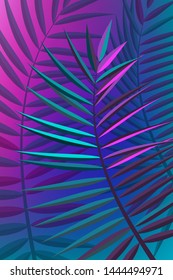 neon lit abstract palm leaves background 
